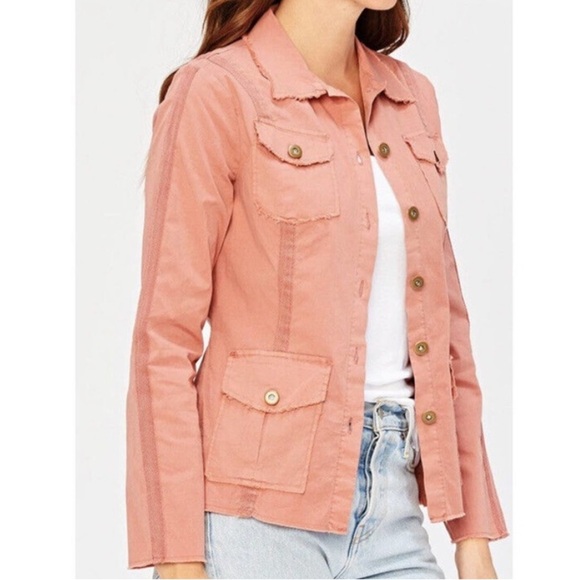 XCVI Wearables Raw Edge Poplin Lightweight Safari Jacket Bellini Pink Small - Picture 2 of 10